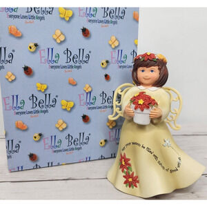 Angel w/Poinsettia by Ella Bella, 4.5" Free Standing 'Good Wishes', Orig. Box
